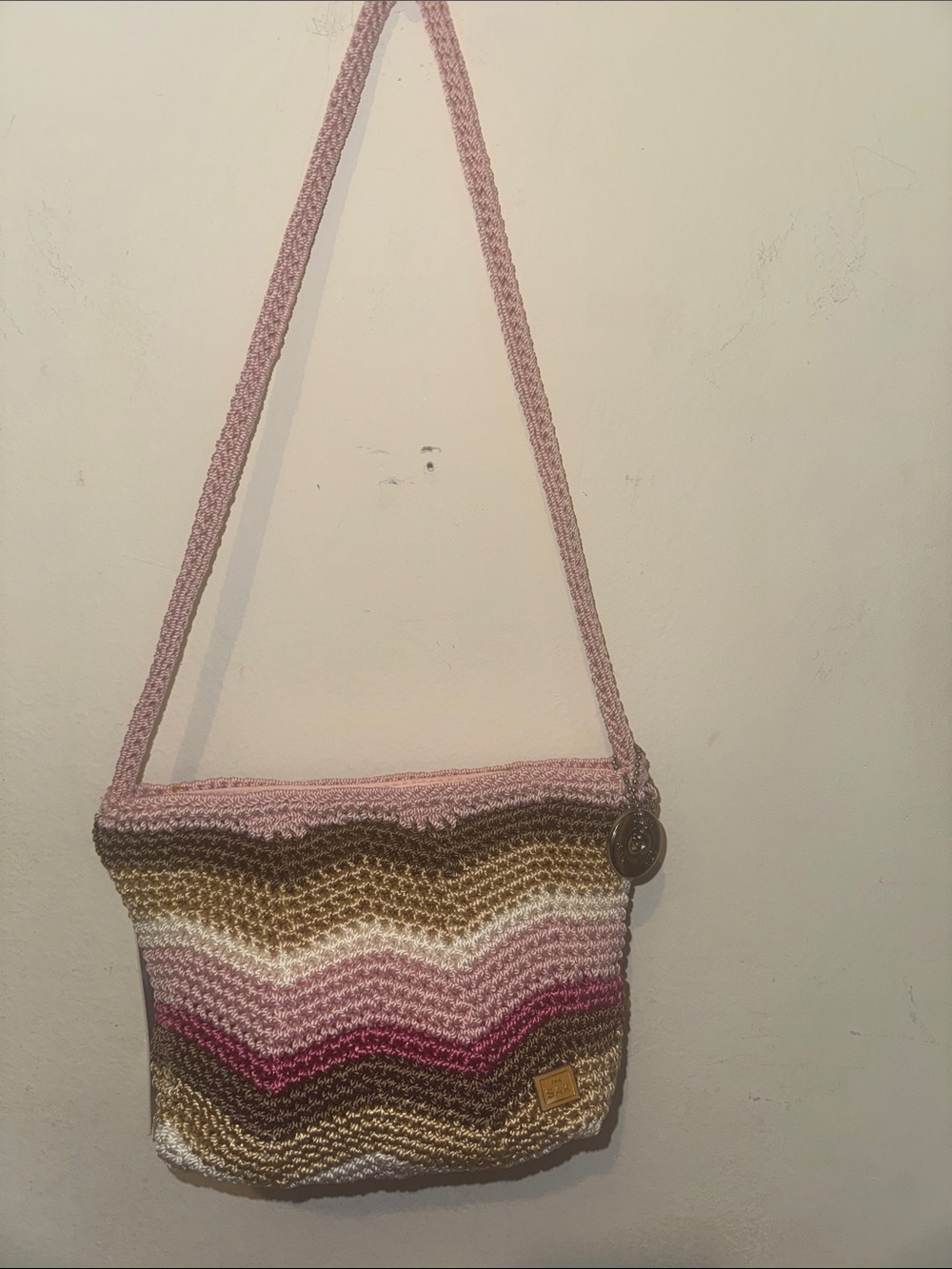 The Sak Pink Brown Multi Crochet Wave Crossbody - Picture 2 of 13